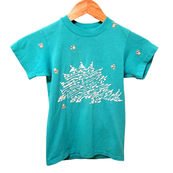 Cute Kids Puff Paint Stegosaurus Tee M 10-12 - Picture 1 of 5
